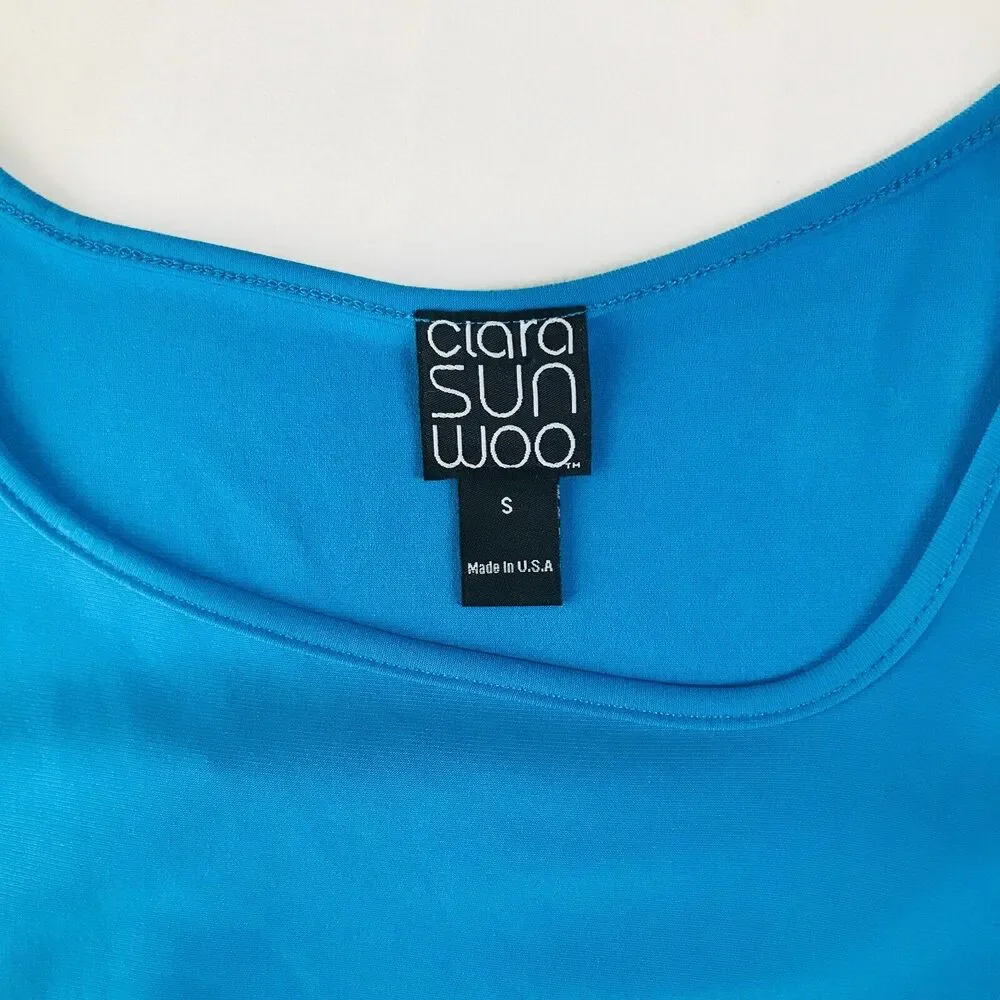 Clara Sunwoo Women's Small Tunic Blue Asymmetric Shoulder Cutout 3/4 Sleeve CN2